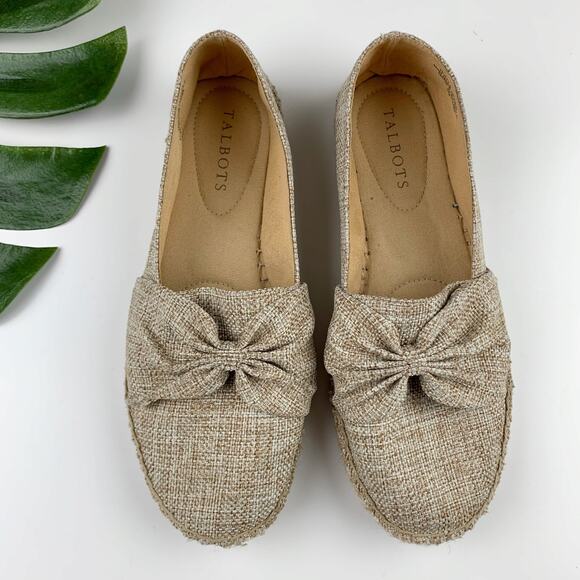 Talbots Espadrille Izzy Knot Tan Linen Bow Slip On Flats Women's 7 - Picture 1 of 9